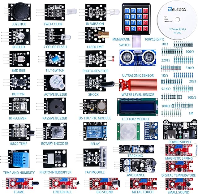 ELEGOO Upgraded 37 in 1 Sensor Modules Kit with Tutorial Compatible with Arduino IDE UNO R3 MEGA Nano