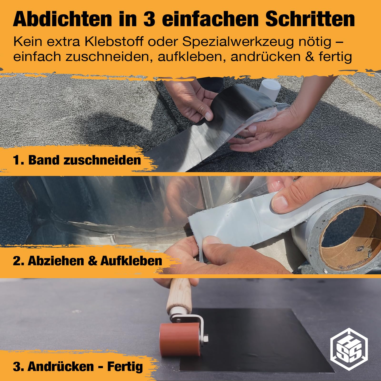 HSS Dach Reparaturband selbstklebend mit MicroSealant Klebstoff – für Dach & Abdichtungen – wasserdichtes Klebeband – Schwarz – 150 mm x 2,5 m
