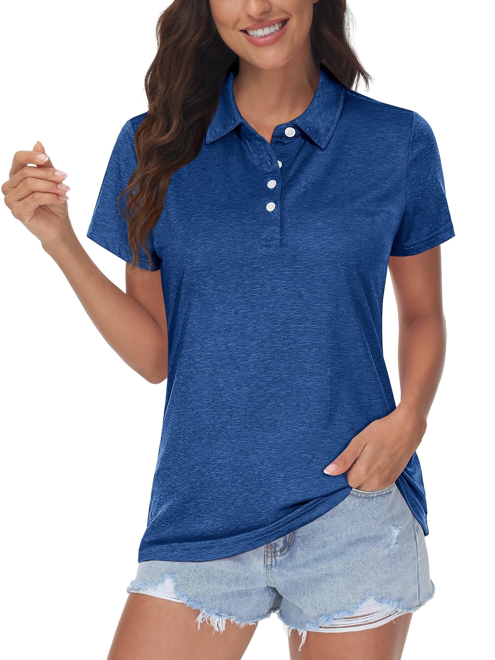 MAGCOMSEN Camisas polo de manga corta de secado rápido para mujer, camisetas de tenis de golf que absorben la humedad, camisetas deportivas para el trabajo