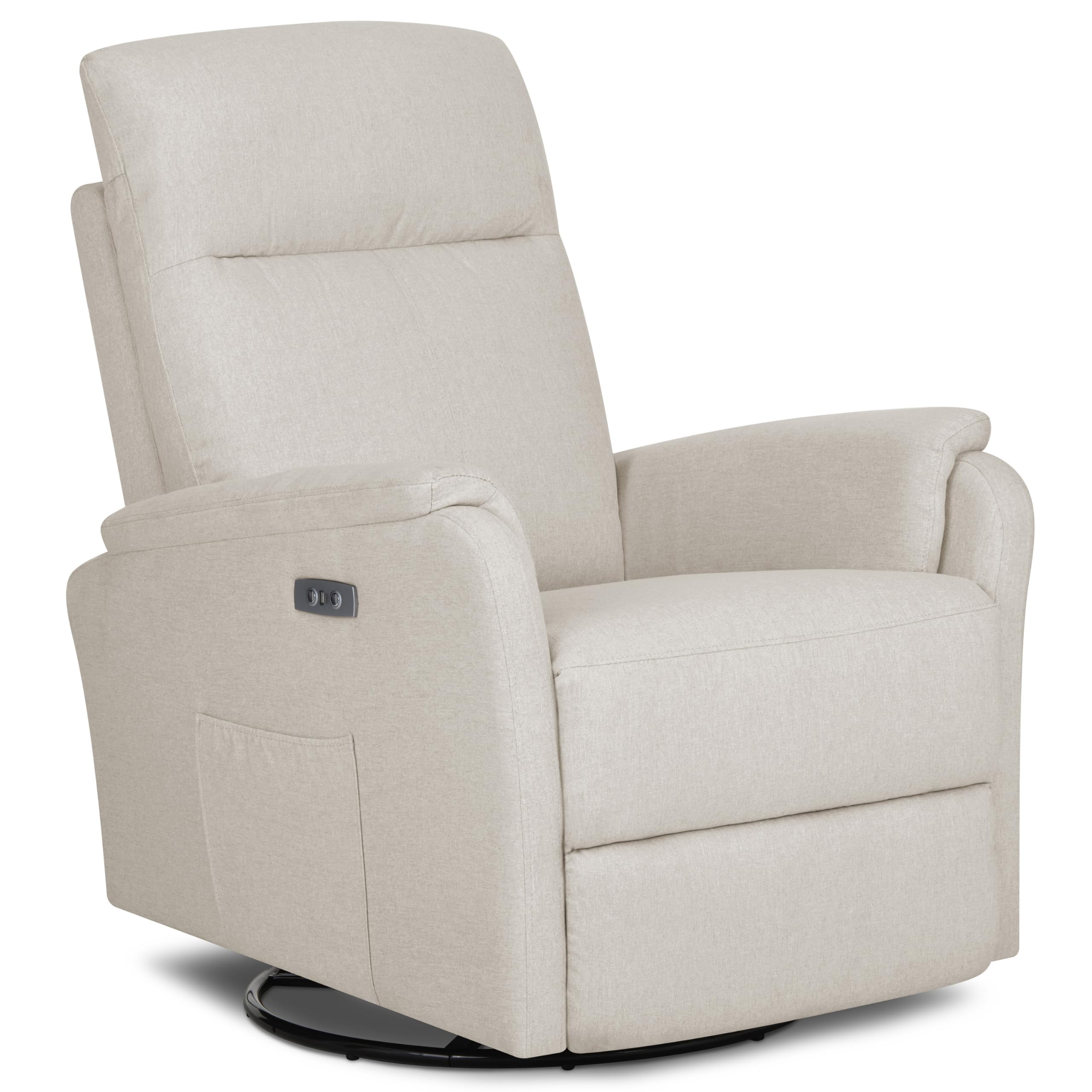 Evolur Noah Power Recline Glider with 275-Degree Swivel, Power Recline, Plush Padded Armrests, FSC Certified, in Light Sand