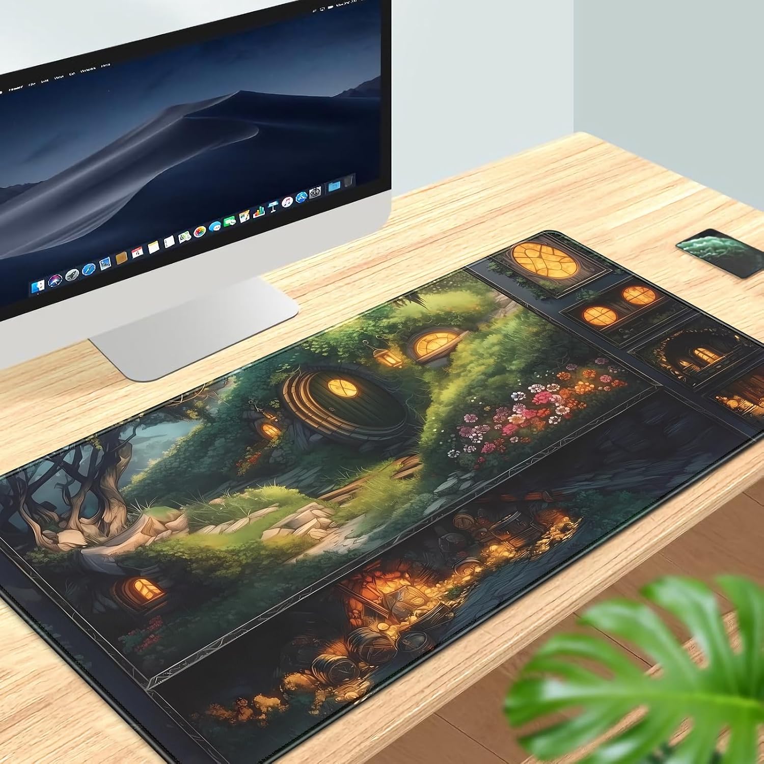 Cute Anime Large Gaming Mouse Pad Green Middle Earth Desk Mat Playmat Extended Mousepad XXL Desk Pad Computer Laptop Keyboard Pad Long Big Mouse Mat Office Decor Accessories 31.5x15.7 in image 2