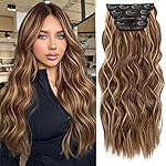 KooKaStyle Clip in Synthetic Hair Extensions Long Wavy 4PCS Honey Blonde Mixed Light Fiber Double Weft Natural Hair Extensions 20 Inch for Women