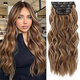 KooKaStyle Clip in Synthetic Hair Extensions Long Wavy 4PCS Honey Blonde Mixed Light Fiber Double Weft Natural Hair Extensions 20 Inch for Women