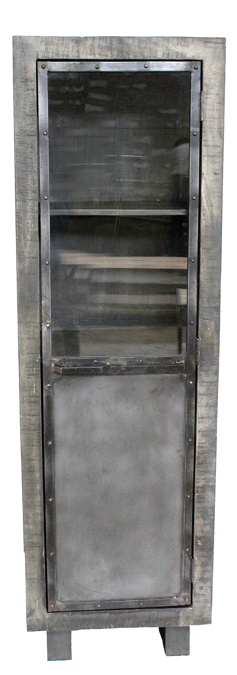 Rustic Glass Door Silver Wine Cabinet - Accent Furniture Perfect for Living Room or Rec Room - Wooden Finish - Cabinets for Home - (22 x 16 x 70) - Werner