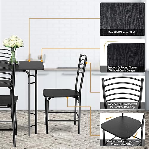 Miniatura 4 de S AFSTAR Juego de mesa de comedor de 5 piezas, juego de mesa rectangular negra y sillas con marco de metal resistente, juego de 4 mesas de comedor y