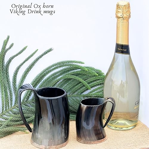 Miniatura 6 de Juego de 2 tazas vikingas hechas a mano con cuerno medieval para cerveza, cerveza, aguamiel, vino (cuerno natural)