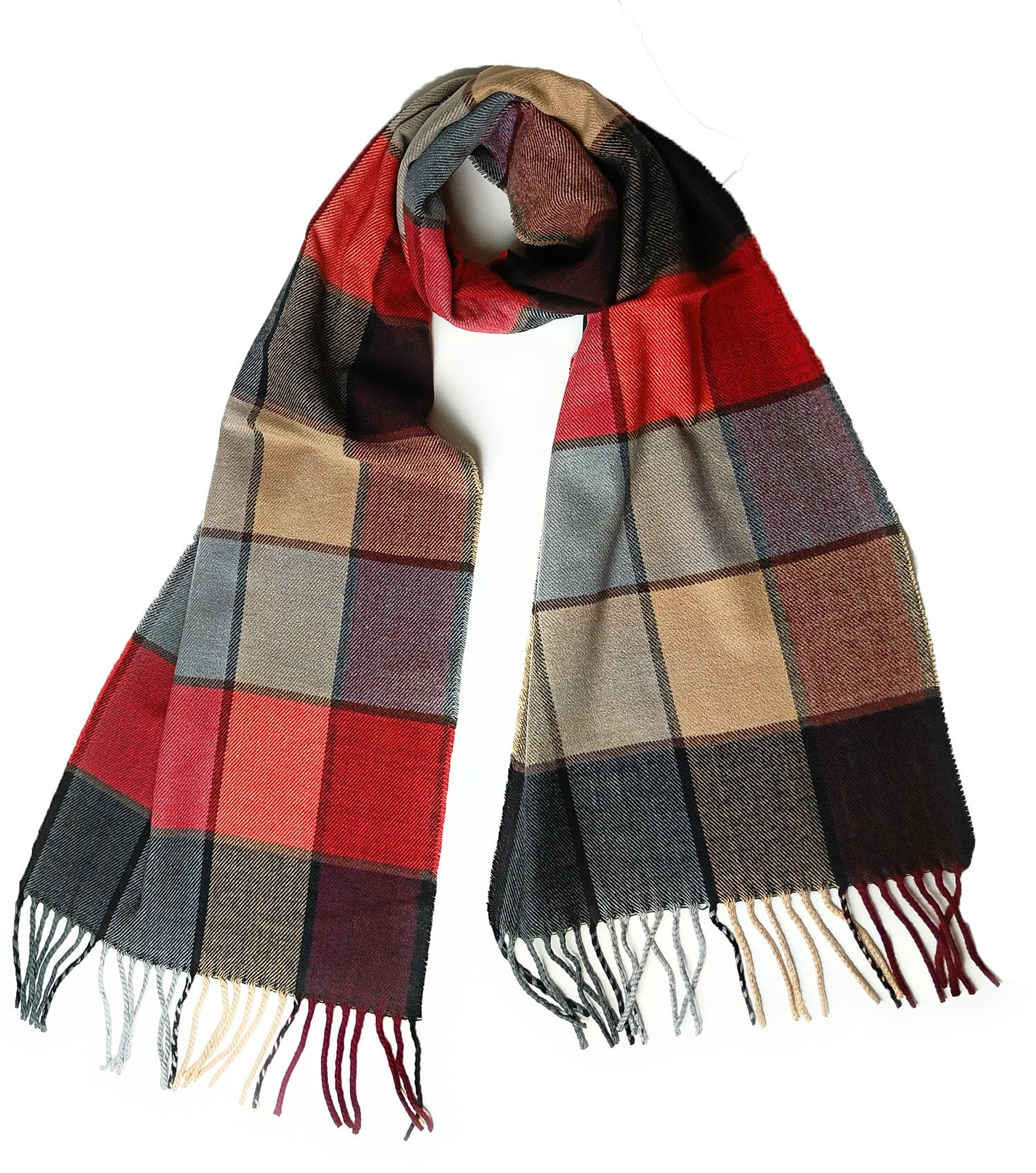 KGM Accessories Super soft check cashmere feel plaid tartan check scarf - Cashmere scarves for Men - Mens soft scarf (Multi square check)