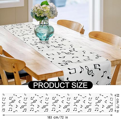 Miniatura 2 de Peryiter 4 piezas de camino de mesa musical de lino, notas musicales, camino de mesa de piano para decoración de fiesta de música, para jazz, boda,