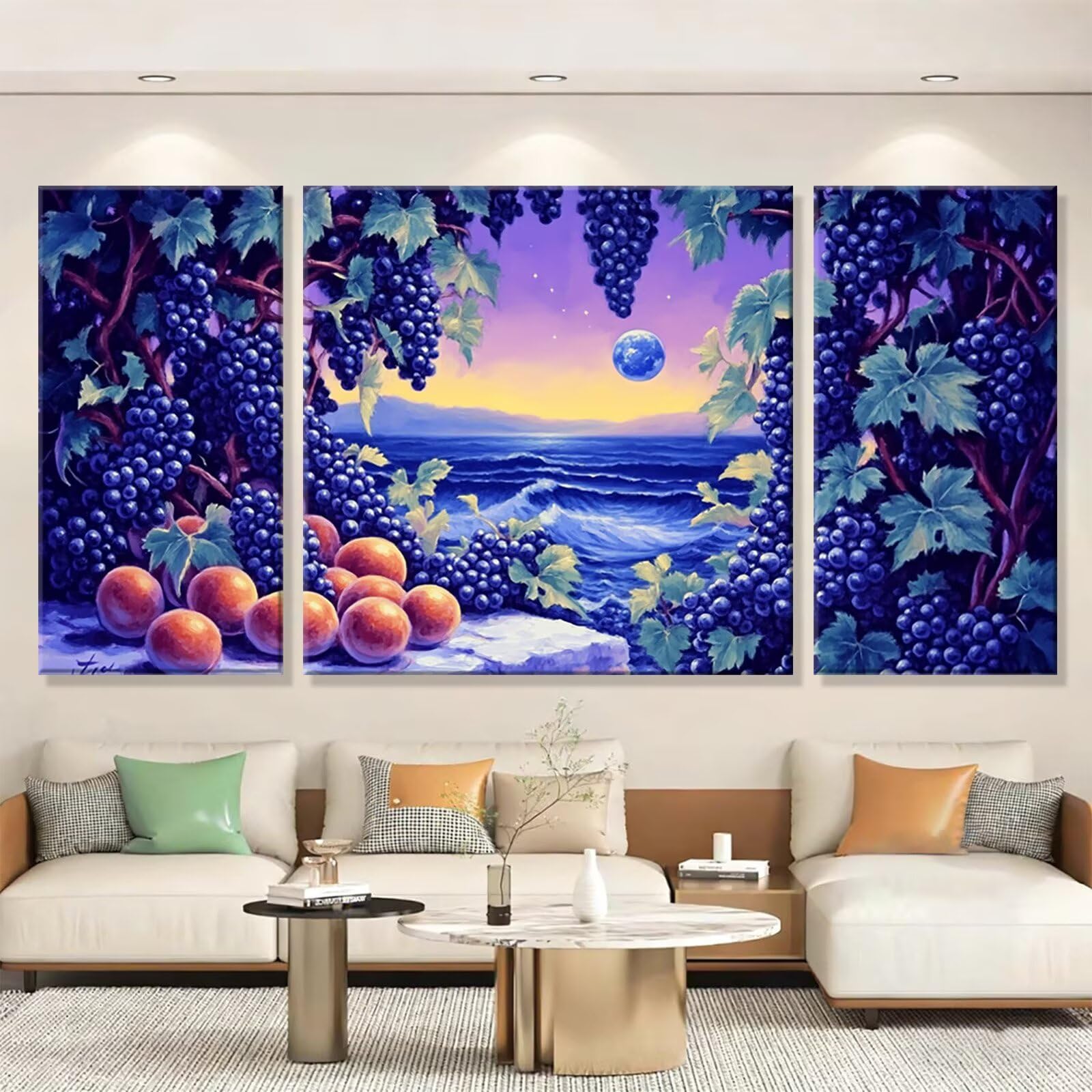 3 Pezzi Dipingere con i Numeri adulti, Paint by Numbers Mare Frutta, Kit Lavoretti Creativi, Kit di Pittura Acrilica Fai-da-Te, con 3- Pennello, Decorazioni Casa 70x140cm (Senza Cornice) y1s-768