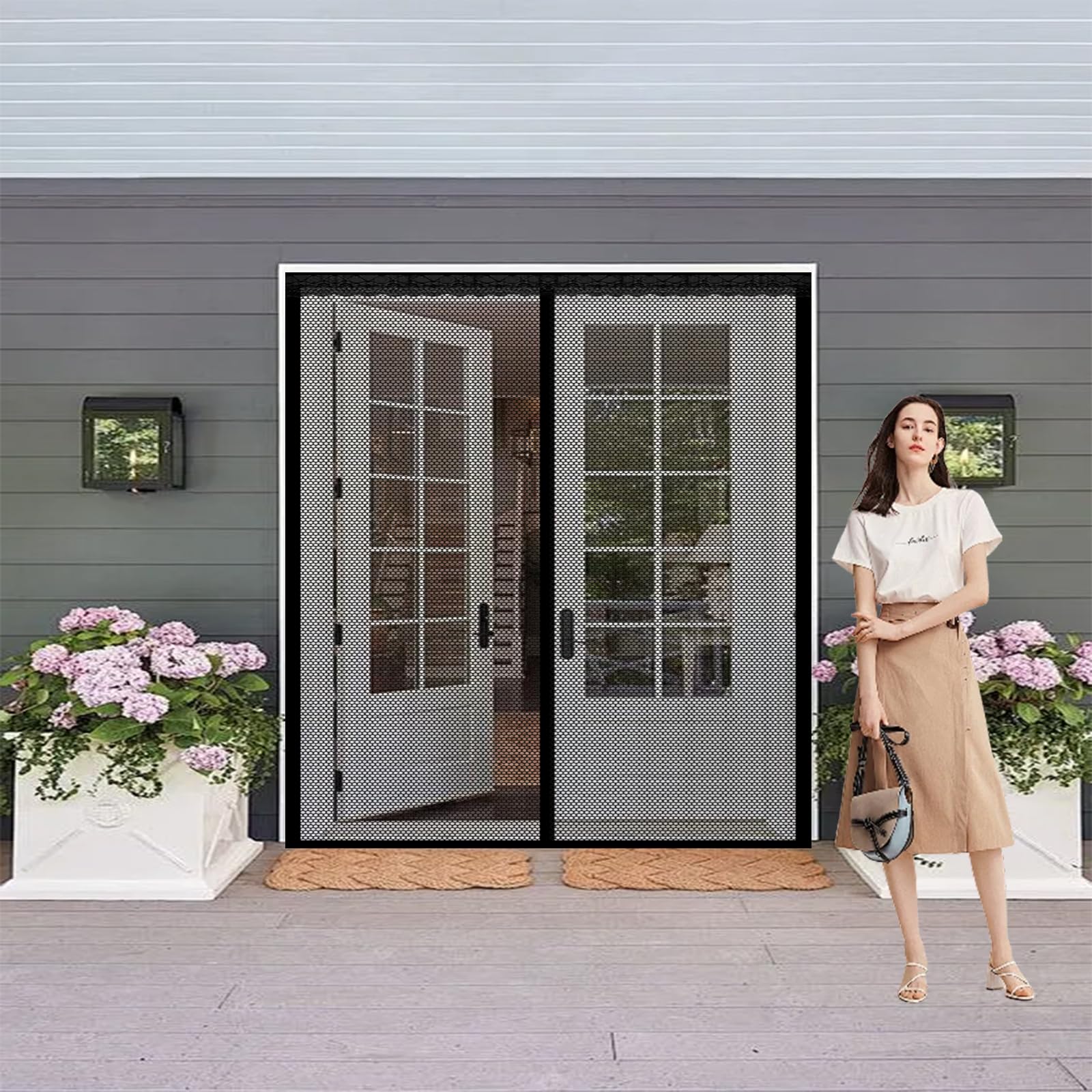 Qenhyun Black Door Fly Screen 240 X 185 Cm Keep Bugs Out, Full Frame Magic Tape, Powerful Magnets, Self Sealing, No Drill Installation, Magnetic Fly Screen Doors For Balcony Bedroom Doors,