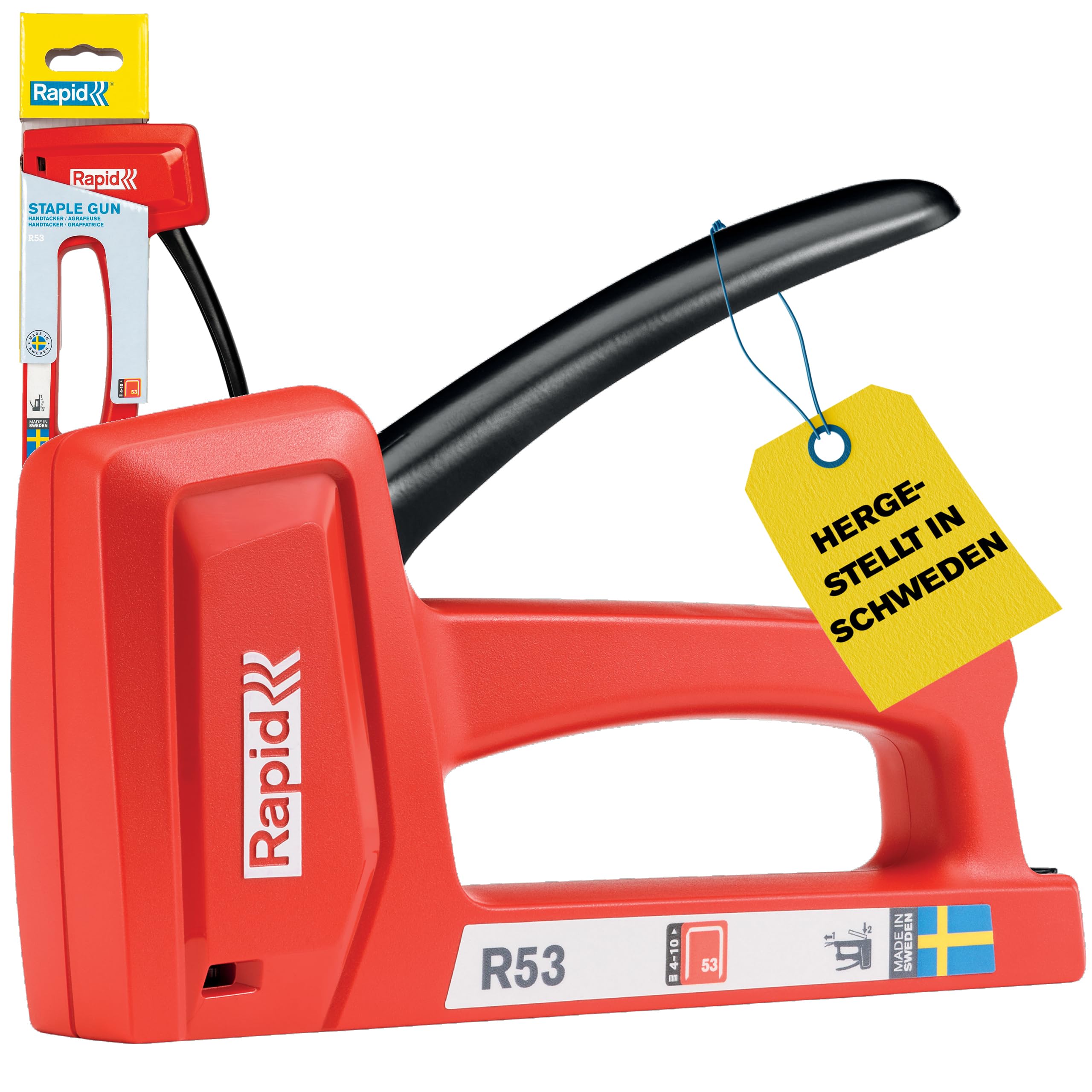 Rapid Handtacker R53 - ideal zum Tackern von Holz und zum Polstern - mit ergonomischem Griff und allen inneren Verschleißteilen aus Stahl - für Klammern Typ 53 - Made in Sweden
