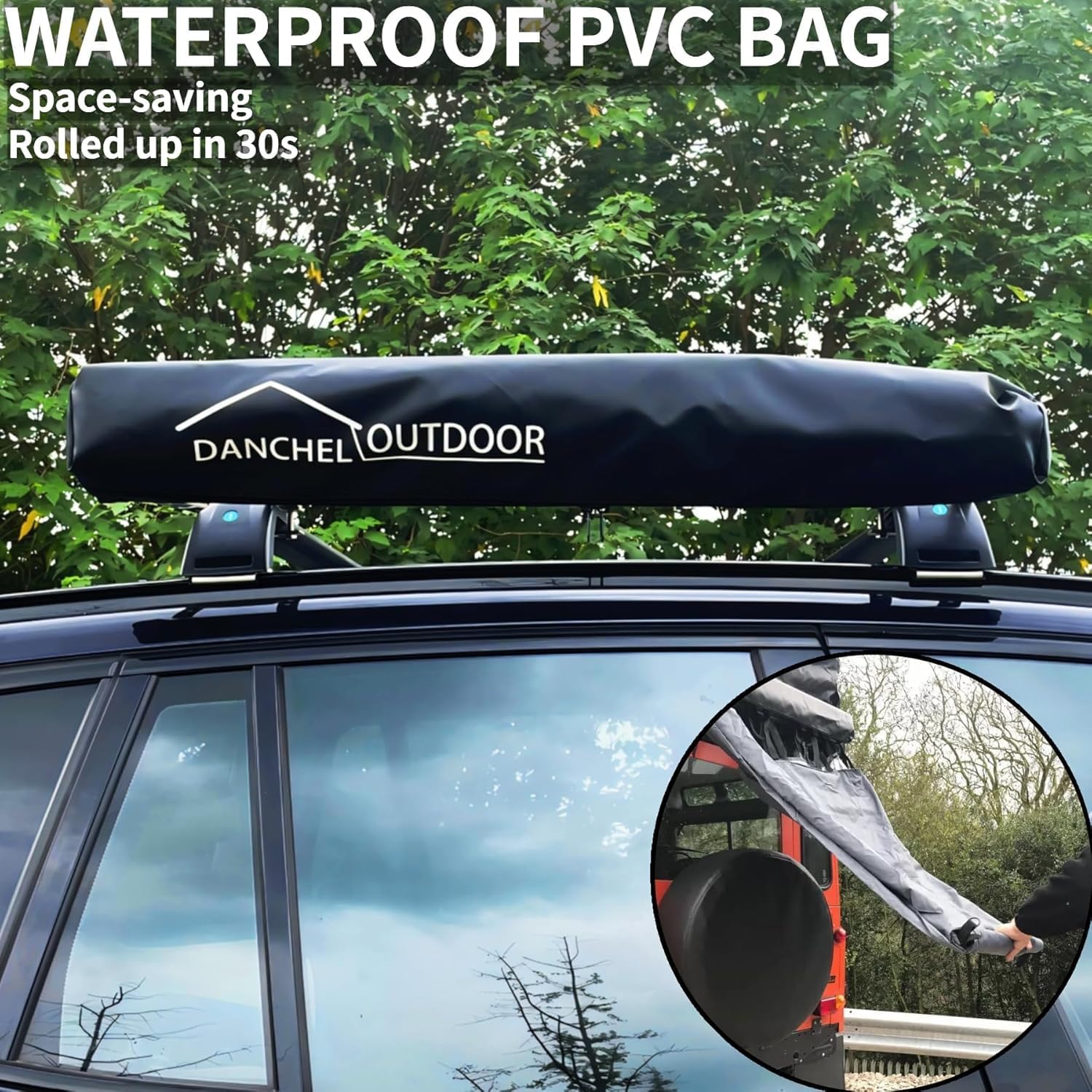 DANCHEL OUTDOOR Car Awning Shower Tent Room with Portable Shower Pan, Camping Privacy Shelter Enclosure Overland Portable Changing Room w/LED Light 3.3ft x 3.3ft Gray