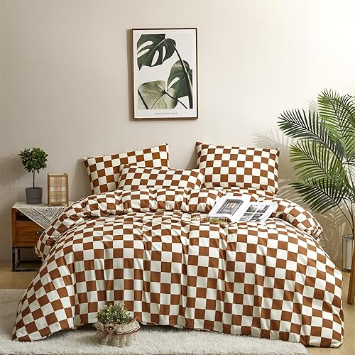 Wellboo - Fundas de ropa de cama a cuadros azul marino King para mujeres y hombres, juego de funda de edredón de algodón para adultos, cuadrícula de