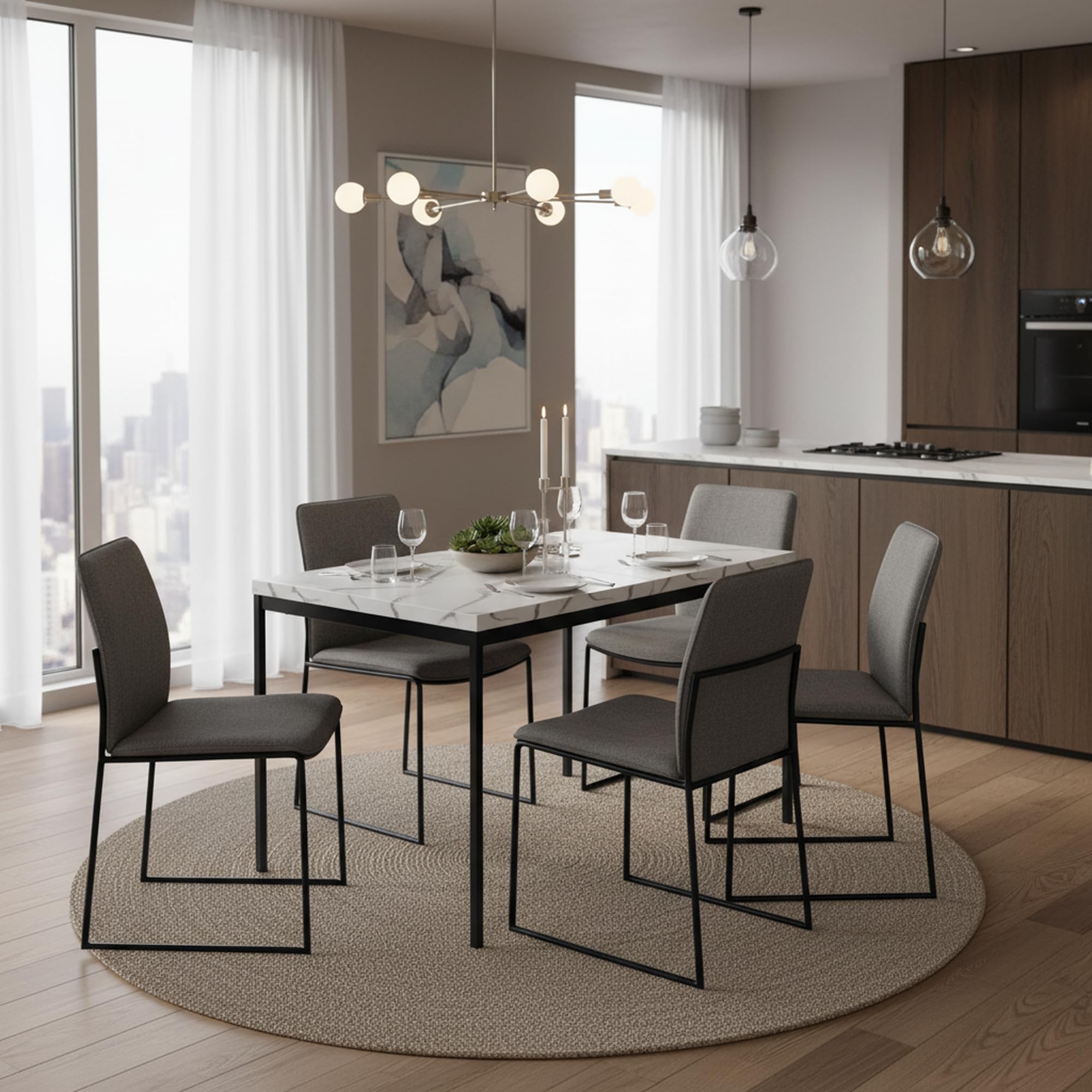 FurnitureR Tavolo da pranzo, tavolo da cucina in marmo modello, tavolo da cucina rettangolare telaio in metallo con piedi regolabili per sala da pranzo soggiorno, 120x70x75cm, bianco