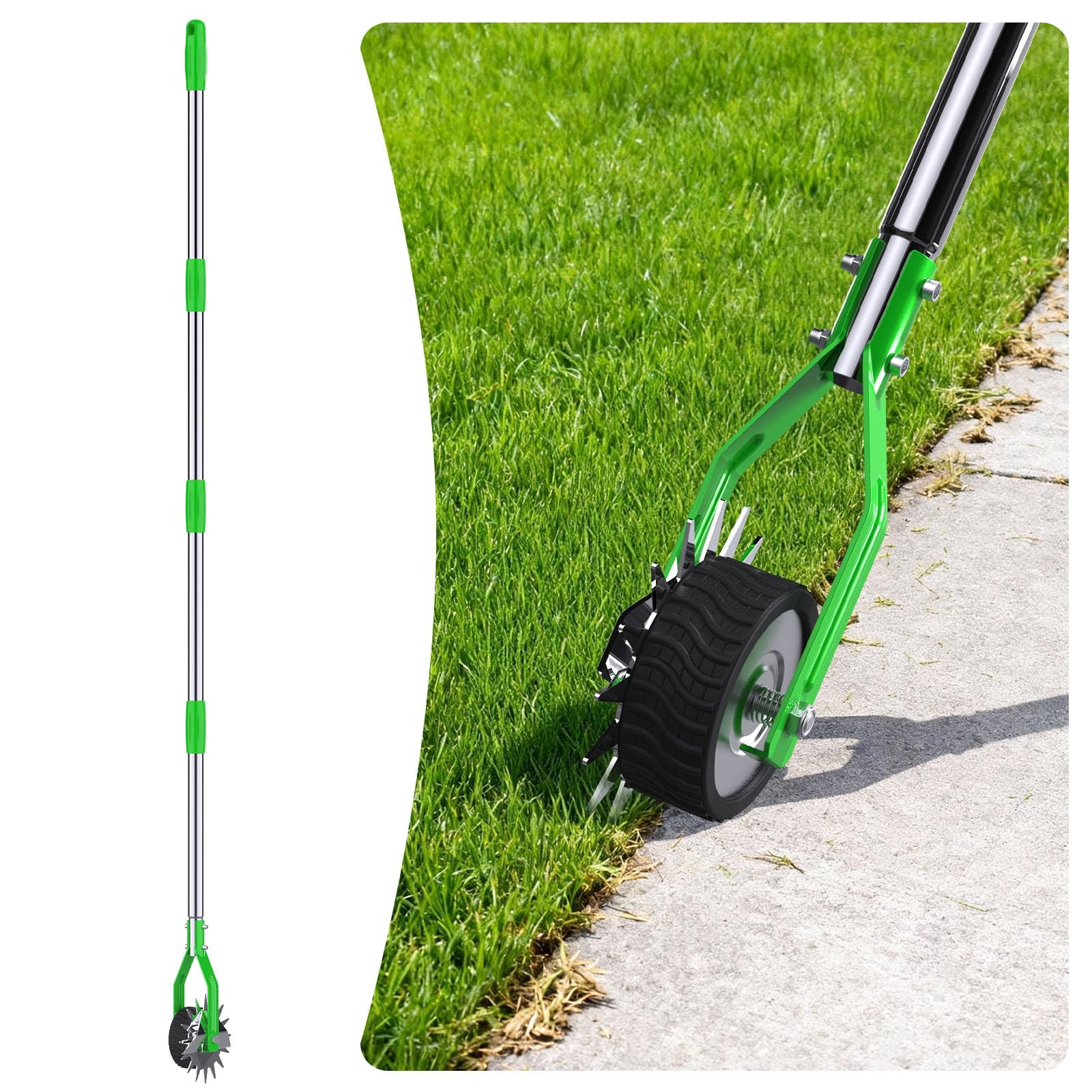 Edger Lawn Tool - 67 inch Wheel Rotary Lawn Edger with Adjustable Stainless Steel Handle, Grass Edge Trimmer for Sidewalks, Driveways & Landscaping (Green)