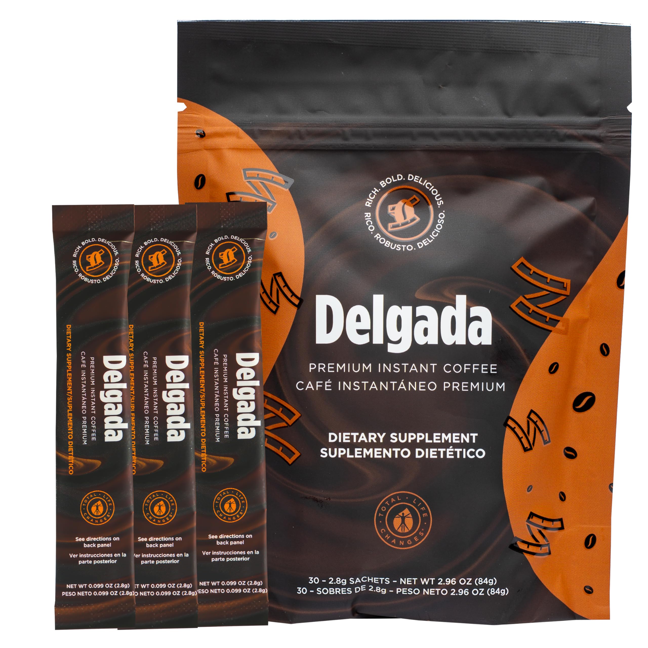 Delgada Instant Coffee - Premium Garcinia Cambogia and Ganoderma, Rich Bold Taste - 30 Sachets