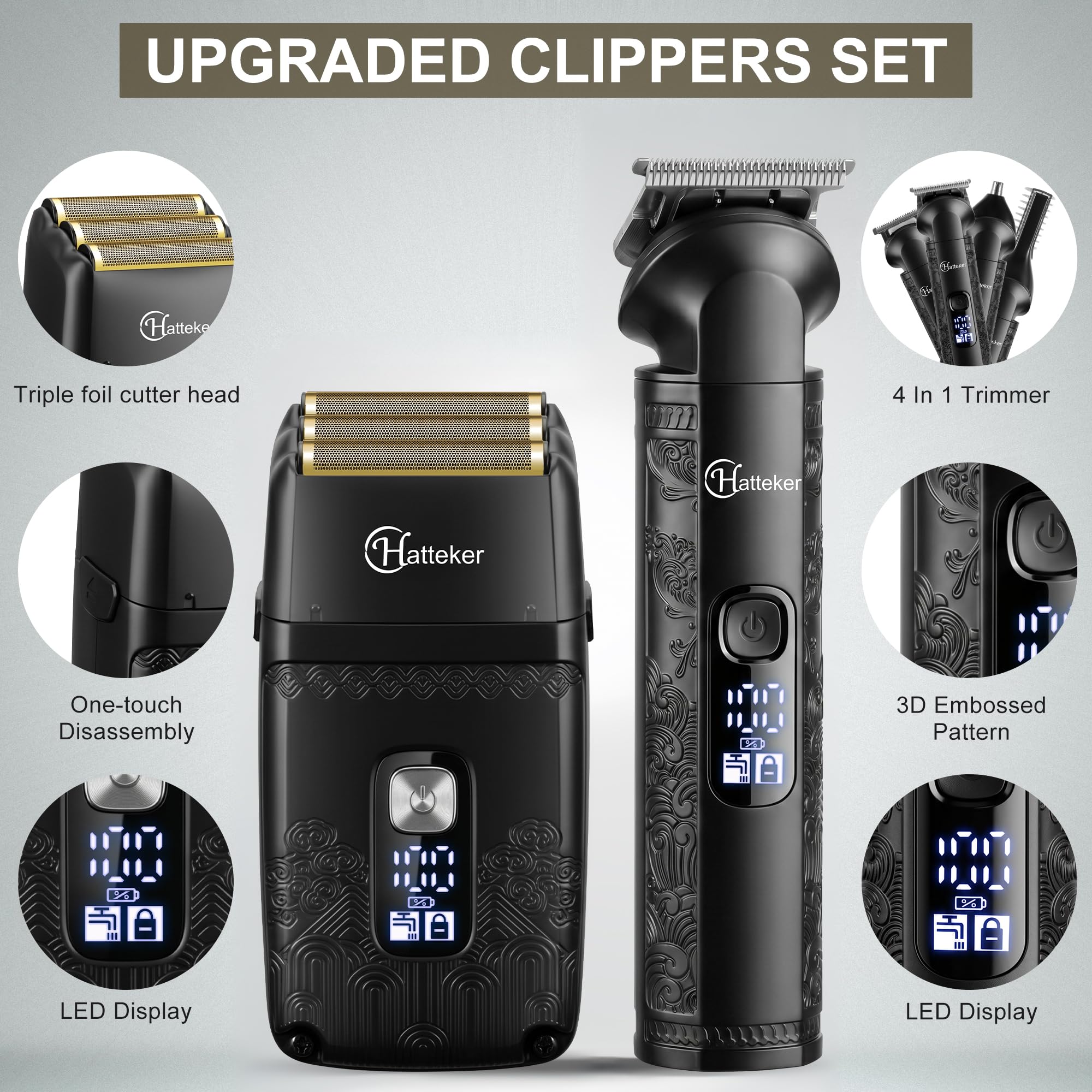 Hatteker Tagliacapelli Uomo Rasoio Elettrico Barba Professionale Regolabarba Uomo Macchinetta per Capelli Tagliabarba Trimmer Impermeabile