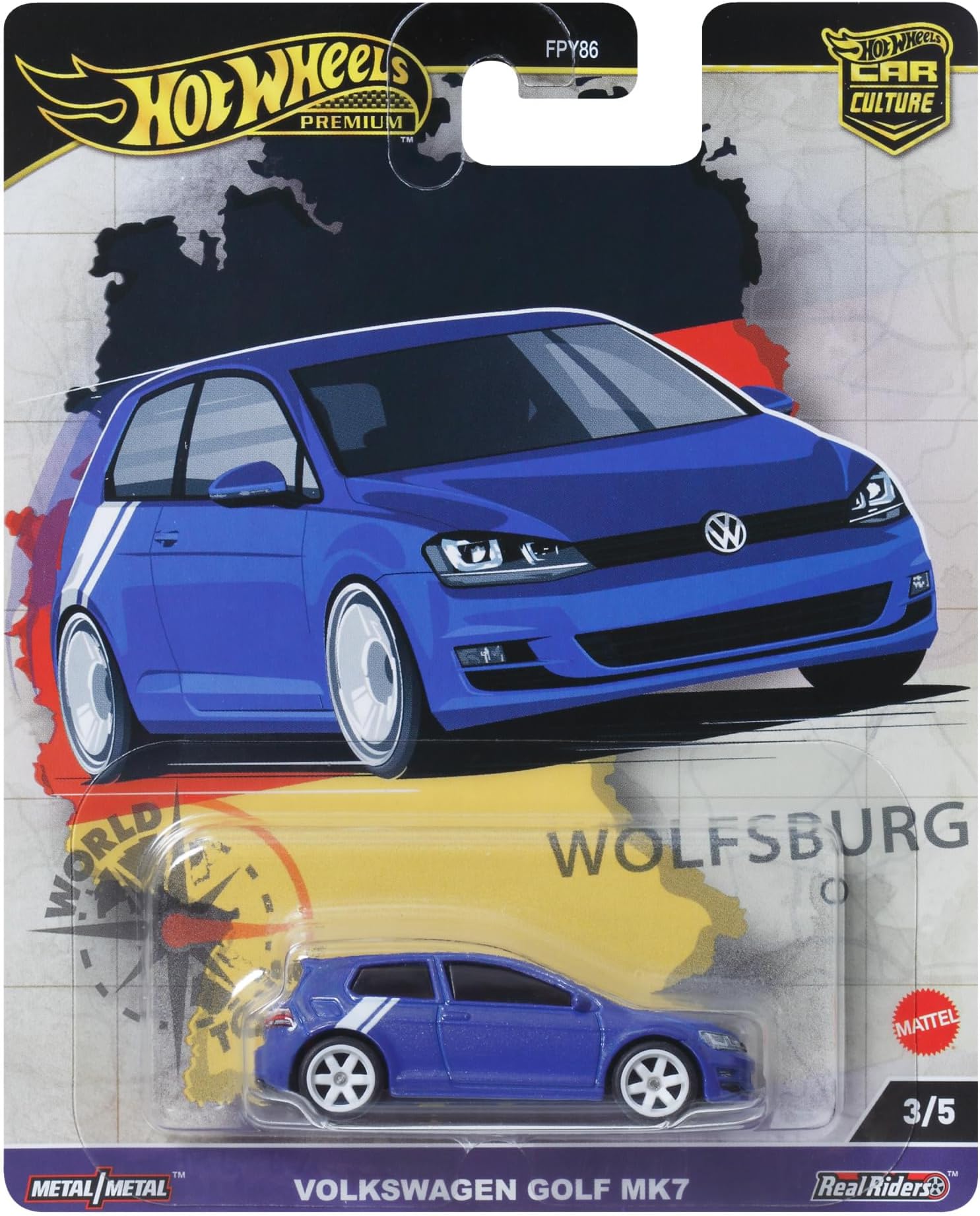 Hot Wheels Premium Car Culture Collectible Toy Car, 1:64 Scale Die-Cast Volkswagen Golf Mk 7, World Tour Vehicle with Real Rubber Tyres