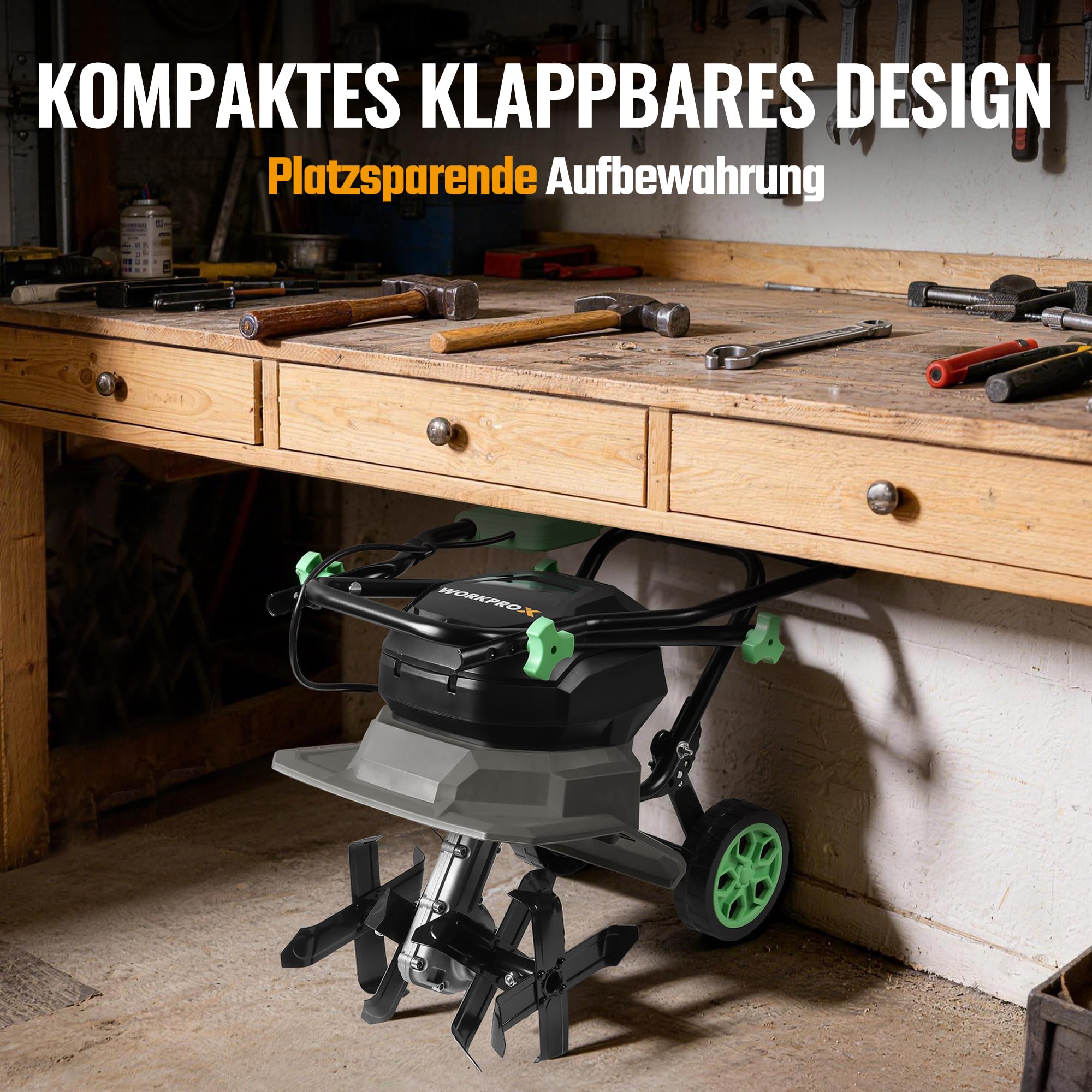 WORKPROX 40V Akku Gartenfräse, Motorhacke mit 2×4,0Ah Akku, Kabellos & Ölfrei, 30 cm Fräsbreite & 20 cm Arbeitstiefe, 4-Fach verstellbare Räder, Klappbarer Griff, Bodenfräse für Garten & Beet