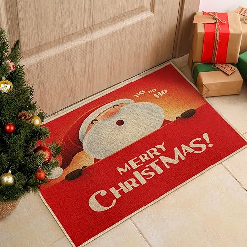 Miniatura 4 de Arttown Tapete de Navidad para puerta de exterior, diseño de Papá Noel, diseño de dibujos animados, color rojo, para puerta delantera, de invierno,