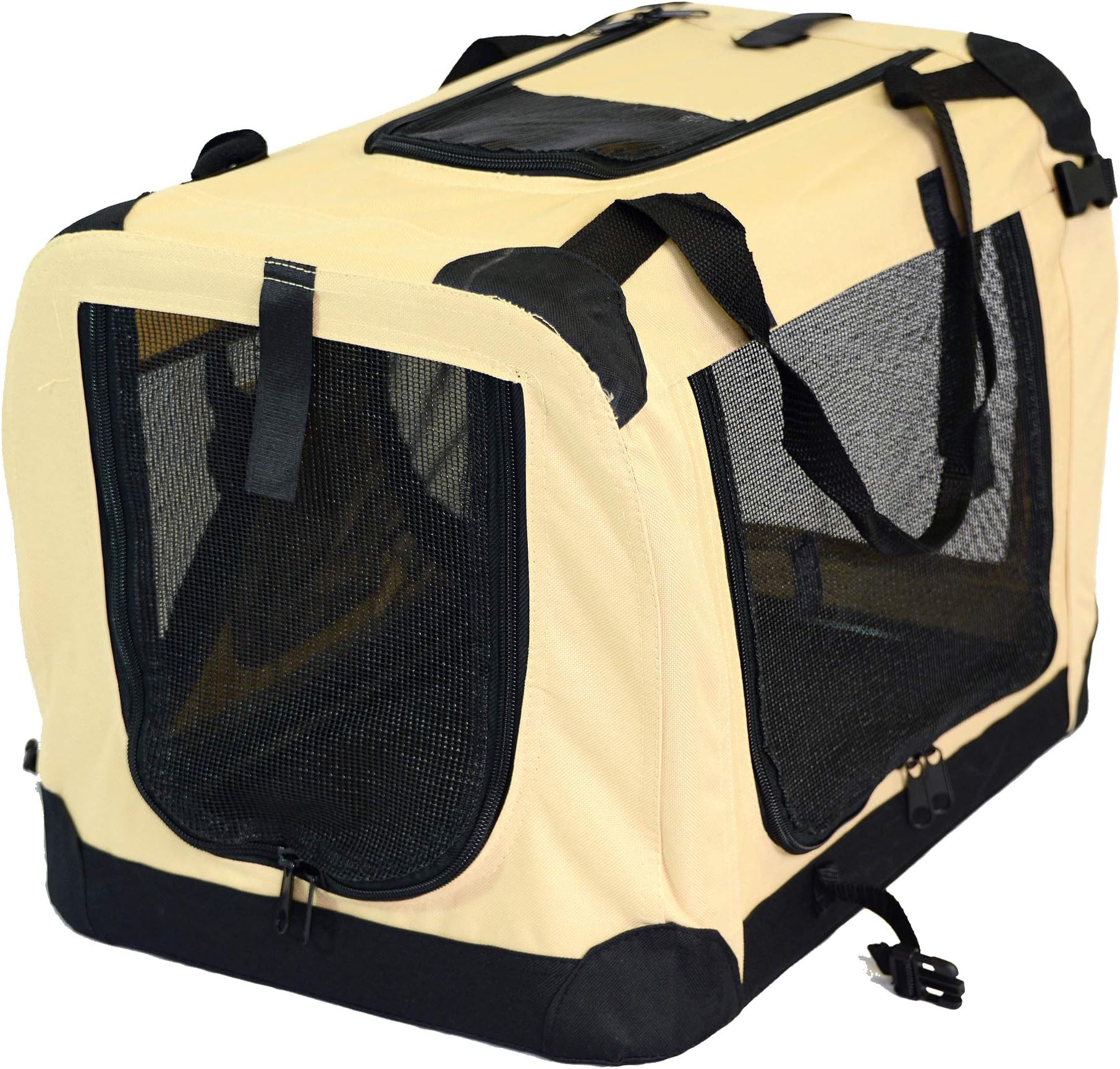 Portable Soft Pet Crate or Kennel for Dog, Cat, or Other Small Pets. Great for Indoor and Outdoor (Beige, Small: 20"x14"x14")