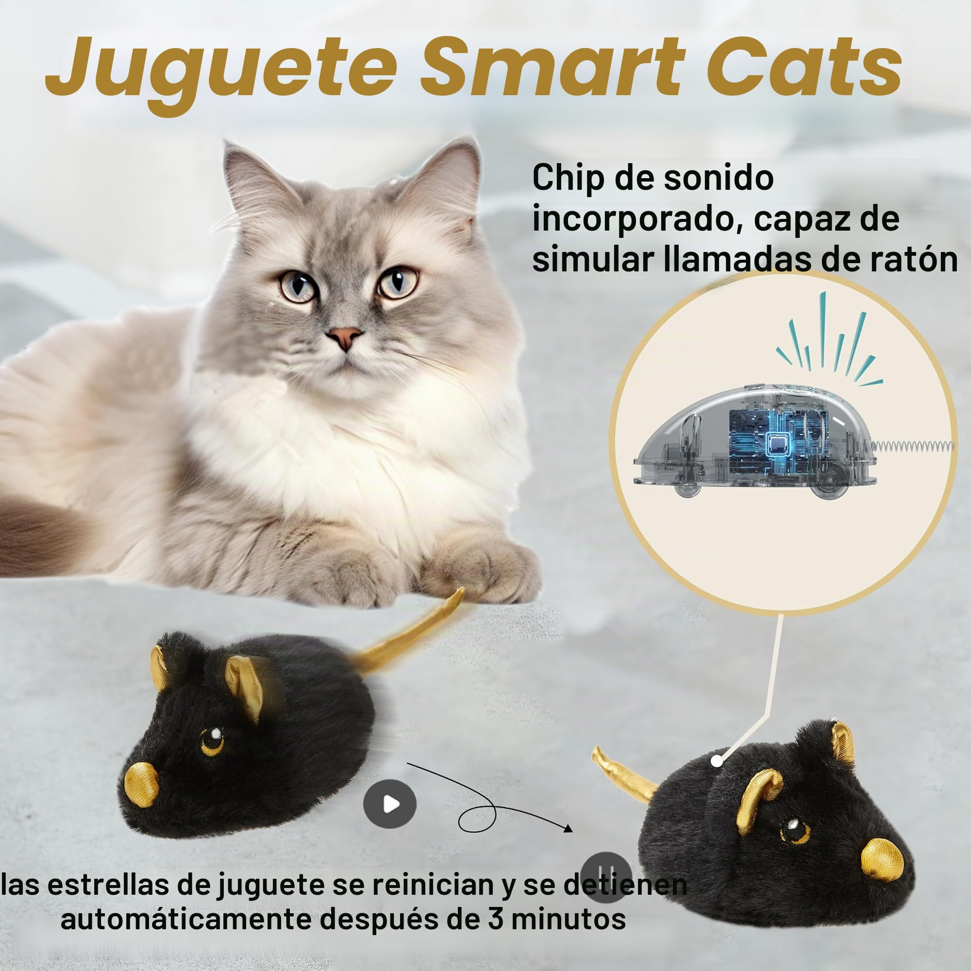 Vealind Juguete Eléctrico para Gatos, Ratón de Juego con Movimiento, Recargable por USB, Interactivo (Negro)