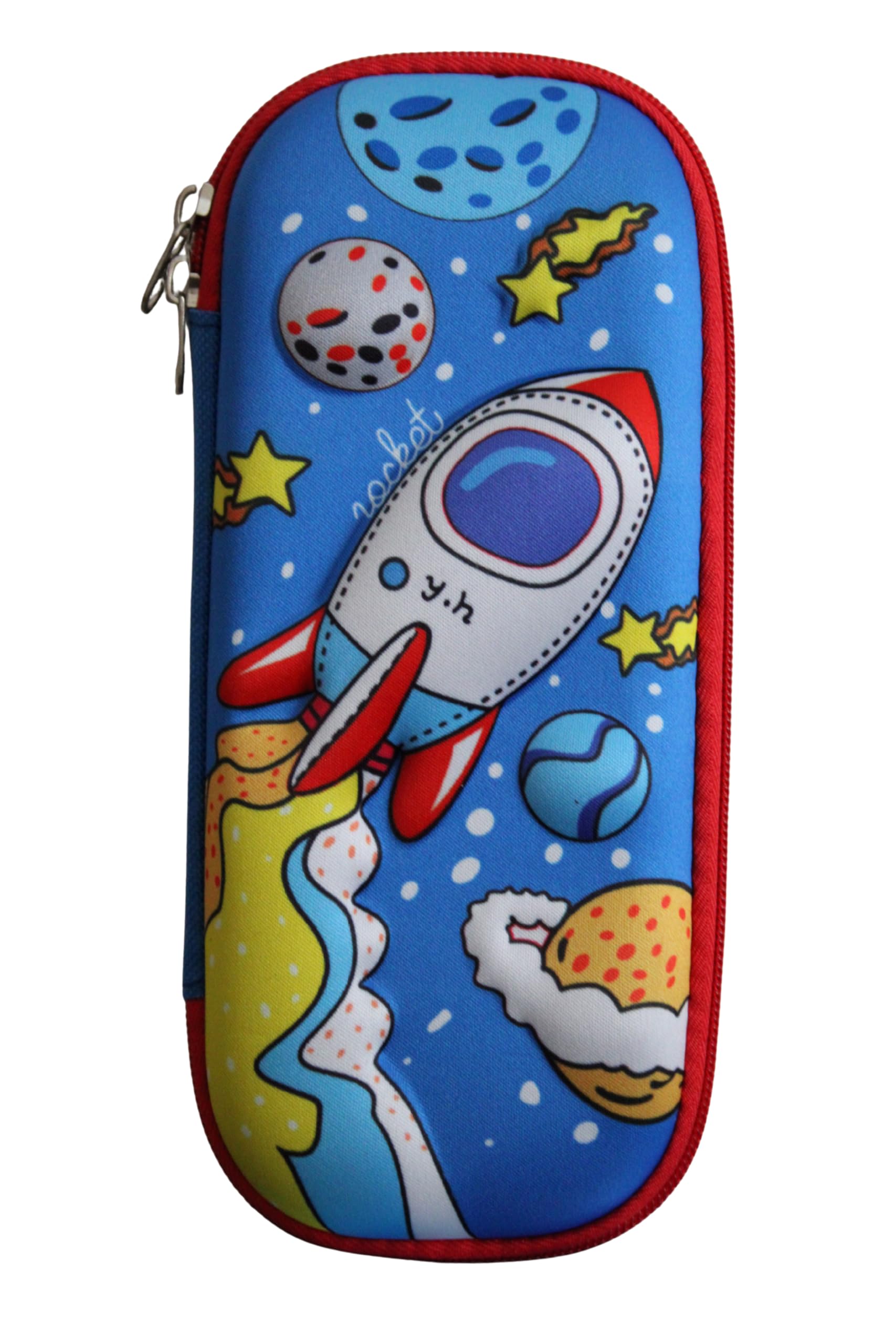Pencil Case for Boys with Supplies | Large Capacity and Filled Case for School Kids | Back to School Gift Set & First Day Essentials | 3D EVA Childrens Pencil Case (Rocket Ship)