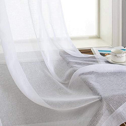 Miniatura 5 de Mrs.Naturall Cortinas traslúcidas blancas de 63 pulgadas de largo para dormitorio, bolsillo para cortinero, cortinas semitransparentes para comedor