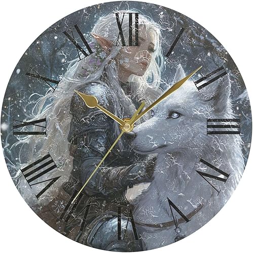 game Anime Winter Playroom Wolf 10 Inch Round battery wall clock Silent Simple for Farmhouse Dining Room reloj para habitación