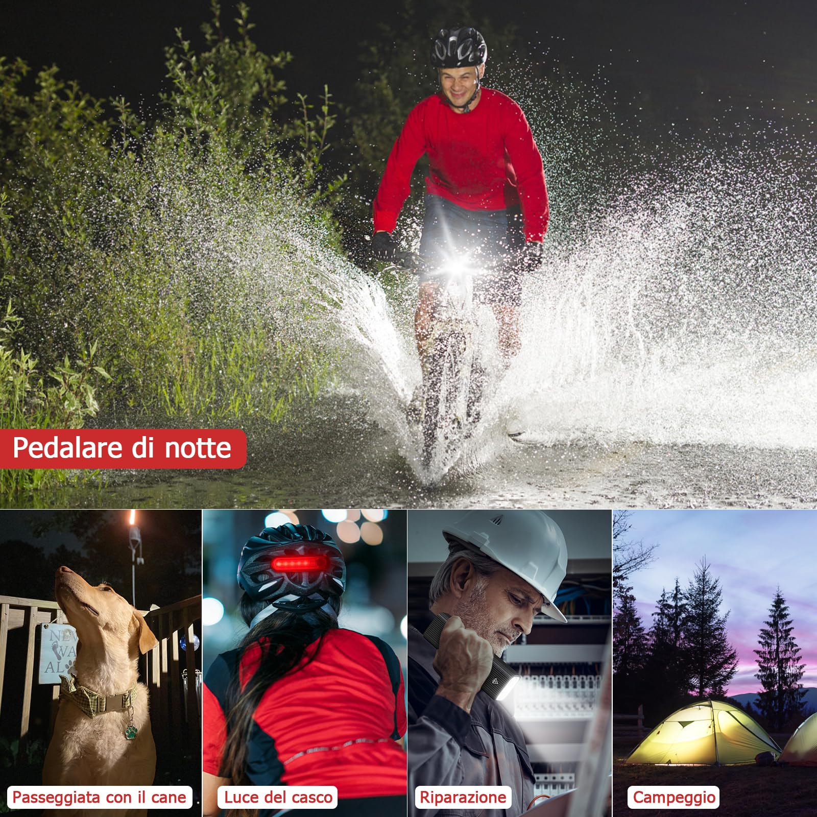 EBUYFIRE Set di luci per Bicicletta USB Ricaricabile, Faro e fanale Posteriore per Bicicletta Super Luminosi, 5 modalità di Illuminazione, Luce per Bici