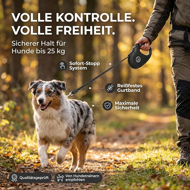 Foto 3 de 8 de Hund ist KÖNIG Correa para Perros de 5 m para Perros pequeños y Grandes, Correa Extensible con Mango cómodo
