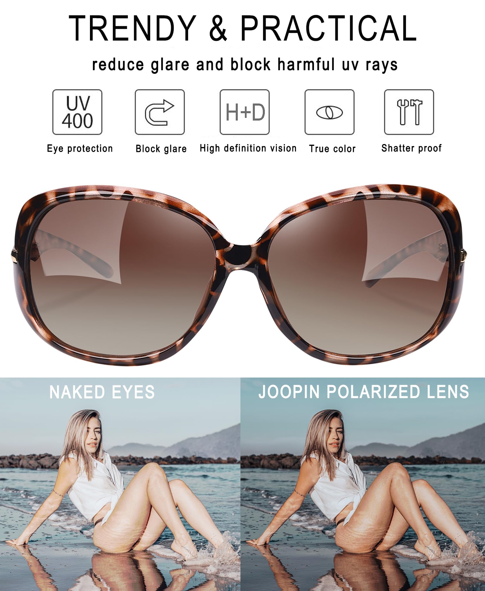 Joopin Occhiali da Sole da Donna Polarizzati Grandi Protezione UV400 Retrò Vintage Oversize Rettangolari Occhiali donna da Sole