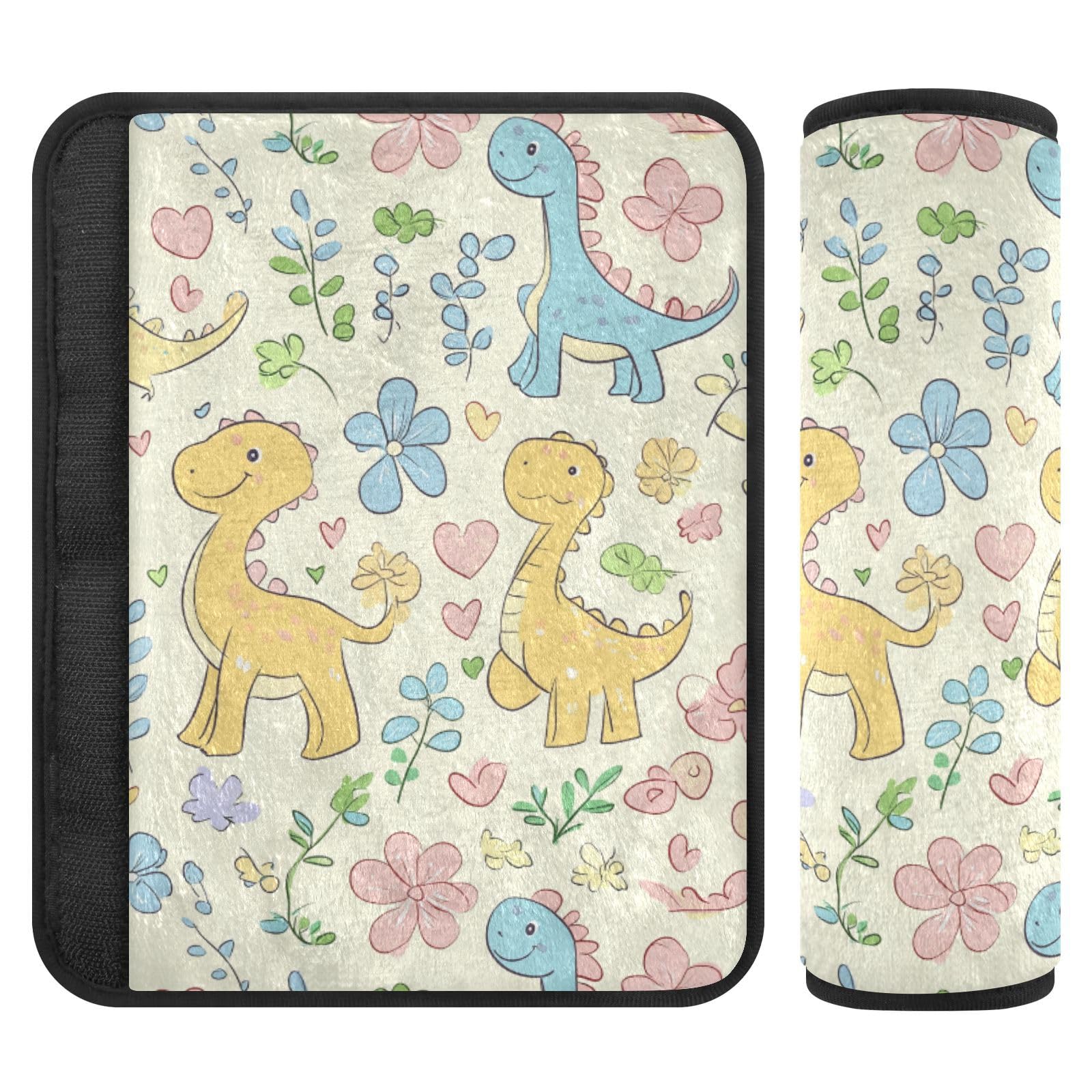 Seat Belt Covers 2 Pack Cute Cartoon Dinosaurs Car Seat Strap Covers Super Soft Colors Yellow Car Seat Neck Cover for Boys Girls Adults Babies S