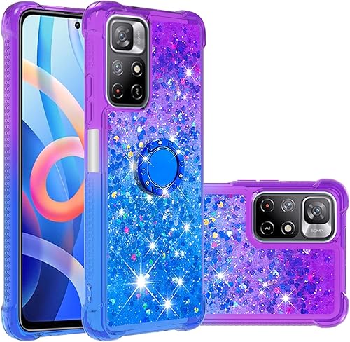 CCSmall Funda transparente para Xiaomi Redmi Note 11 4G con atril de anillo arena movediza degradado brillante con purpurina líquida flotante para