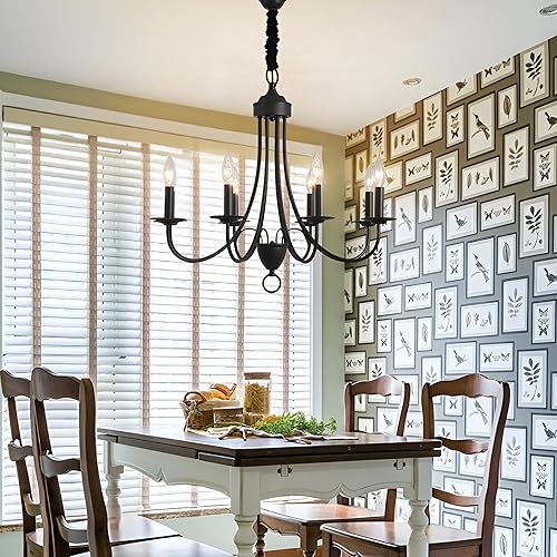 Candelabros negros, 8 luces de fácil instalación, lámpara de granja para comedor, lámparas de cocina, lámpara sobre mesa, base E12, luces colgantes