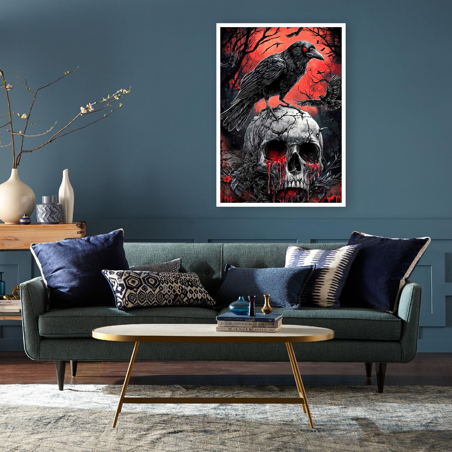 Halloween Crow Skull 5D Diamond Painting Kit - 12x16 Inch Full Drill DIY Art For Adults & Beginners - Home Wall Decor