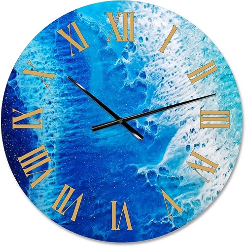 Miniatura 2 de Reloj de pared moderno 'Ondas de resina epoxi Art V' reloj de pared grande para decoración de sala de estar, azul, 23 x 23 pulgadas