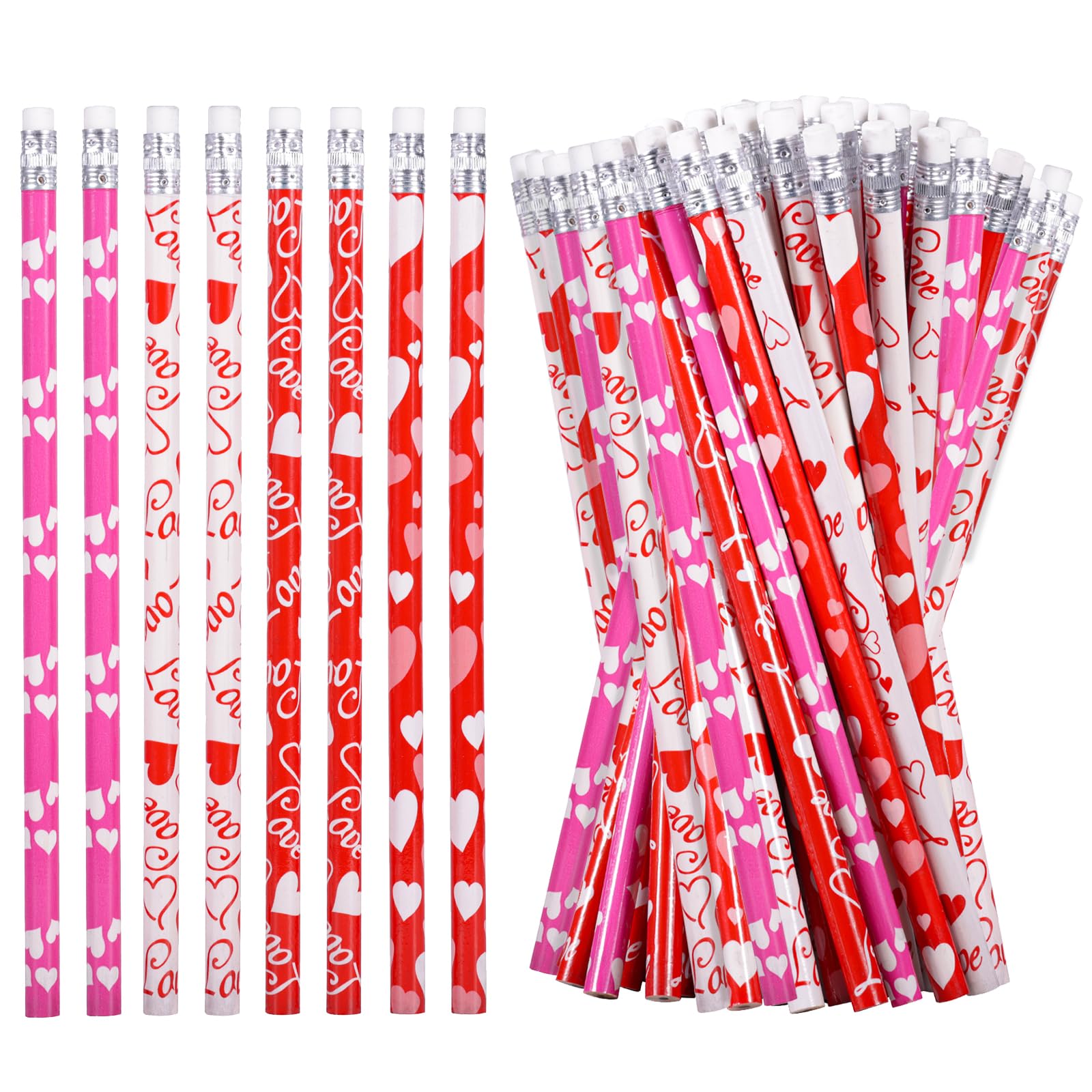 emzrivo 216 PCS Valentines Pencils with Erasers, 4 Styles, Valentine's Day Party Favors