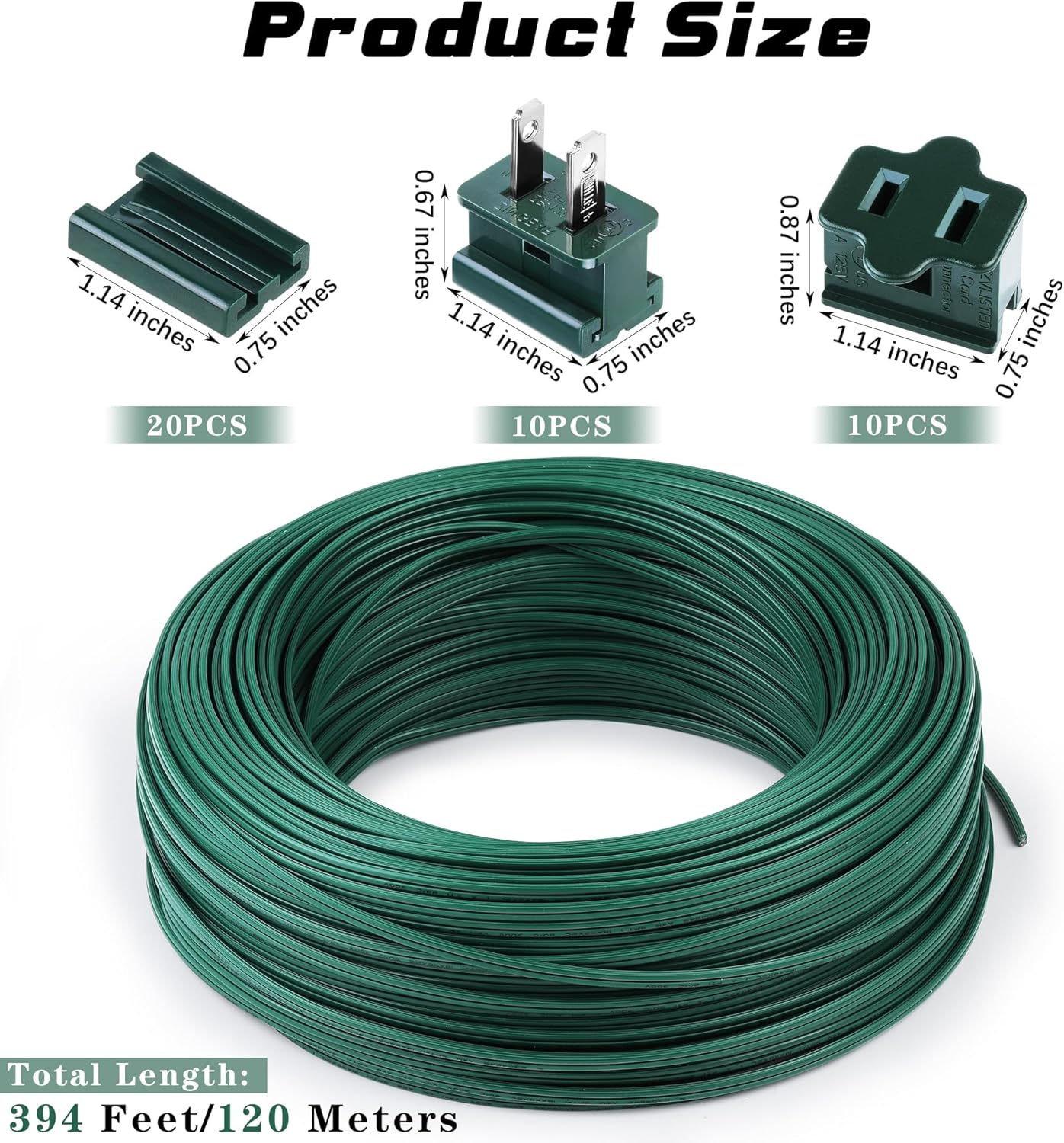 Aodaer 394FT SPT-1 Hookup Christmas Electric Wire 18AWG SPT-1 Zip Cord Wire with 20 Vampire Plugs (10 Male & 10 Female) Tinned Copper Flexible Bulk Lamp Cord Outdoor Landscape Lighting