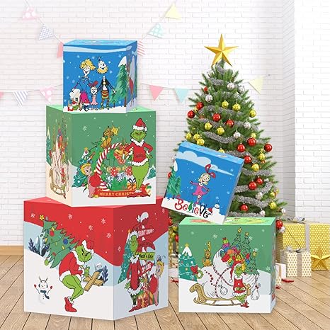Christmas Boxes Decorative for Christmas Party Gift Decor, Christmas Nesting Gift Boxes Decorations with Lids 3 Pcs Set