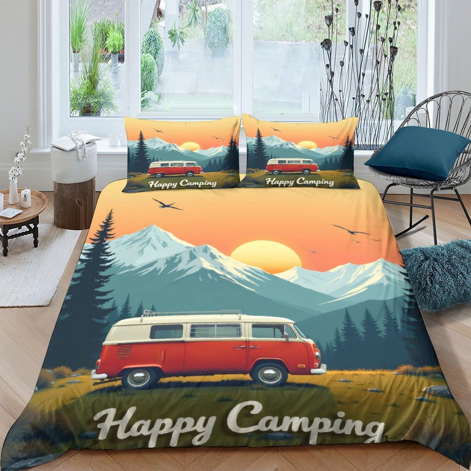 Ctjqhvkz Style-2 3D Printed Sunset Mountain Fitted Sheet Microfiber Camper Van Bed Cover For Bedroom Dorm Decorative Mattress Protection Single（135X200cm）