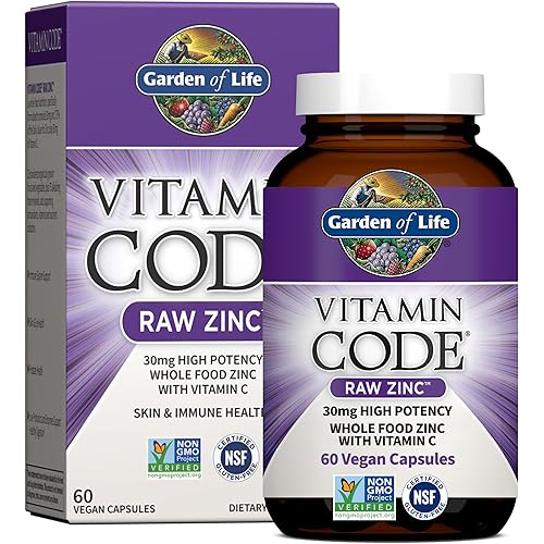 Garden of Life Zinc Supplements 30mg High Potency Raw Zinc and Vitamin C Multimineral Supplement, Vitamin Code Vitamins Trace Minerals & Probiotics for Skin Health & Immune Support, 60 Vegan Capsules