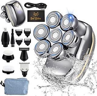 Head Shavers for Bald Men, Kisrioa 7D Head Shavers for Men, 6-in-1 Waterproof Bald Head Shavers Wet/Dry Electric Razor Mens Grooming Kit LED Display Rechargeable, with Wishes Card and Toiletry Bag