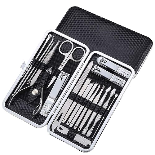 Miniatura 8 de Juego de manicura y pedicura profesional de 19 piezas para hombres y mujeres, cortador afilado de acero inoxidable, tijeras para el pelo de la