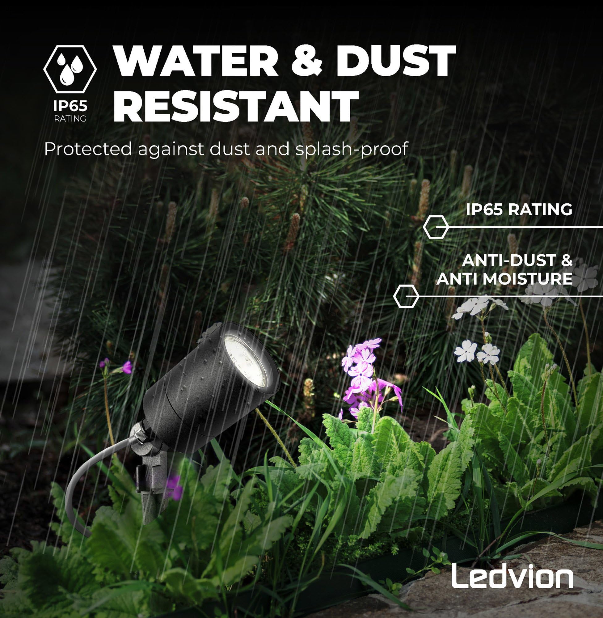 Ledvion - LED Ground Spotlight, Black, Aluminium, IP65, GU10 Fitting, 2 m Cable Incl. Plug, LED Pin Spot, Garden Spot - Image 4