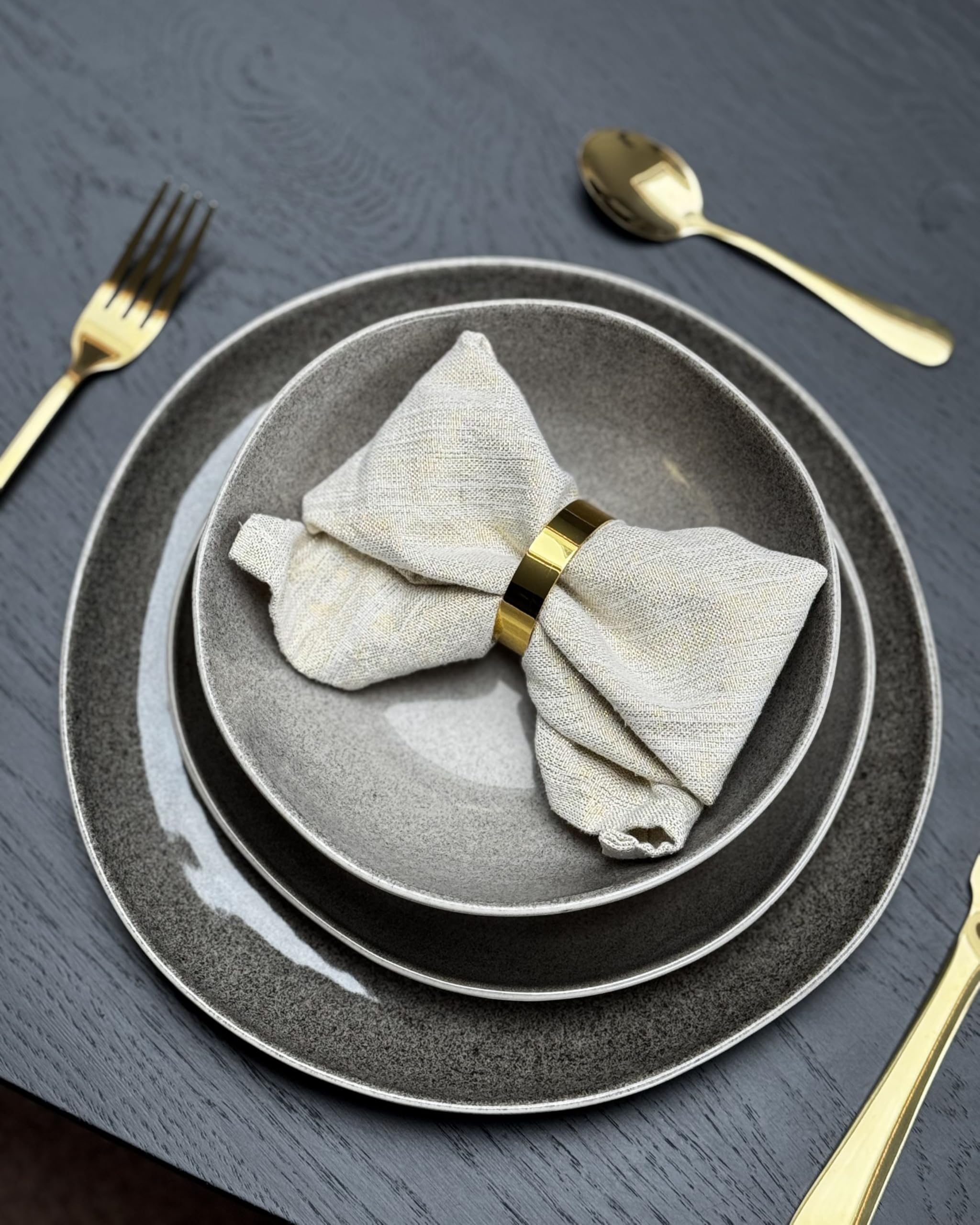 Conjunto de 4 platos hondos cuenco para pasta de gres caolín artesanal acabado esmalte reactivo gris Costmary