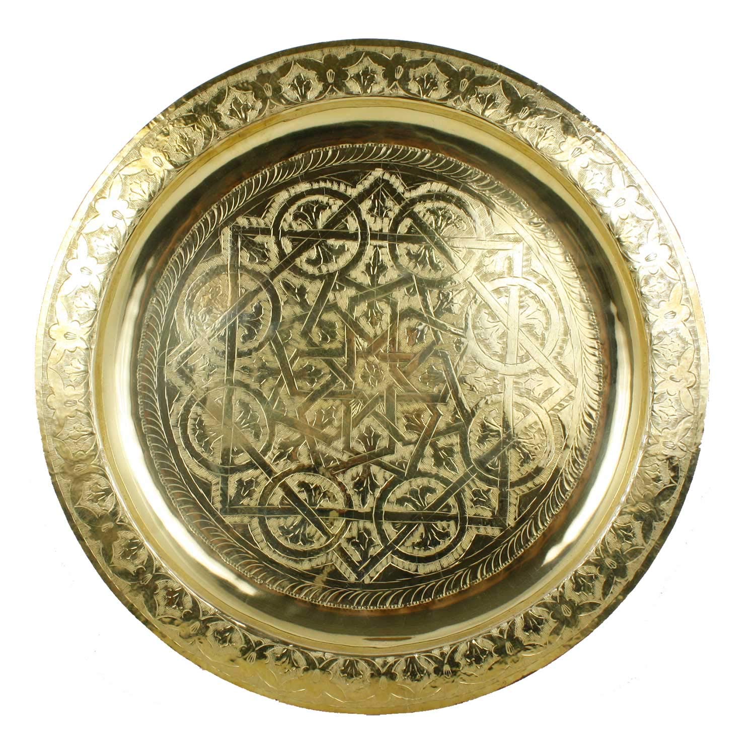 Casa Moro Marokkanisches Serviertablett rund Karam Ø 30 cm aus Messing | Orientalisches Teetablett Farbe Gold | Echtes Kunsthandwerk aus Marrakesch | Tablett für kreative Dekoration Ideen