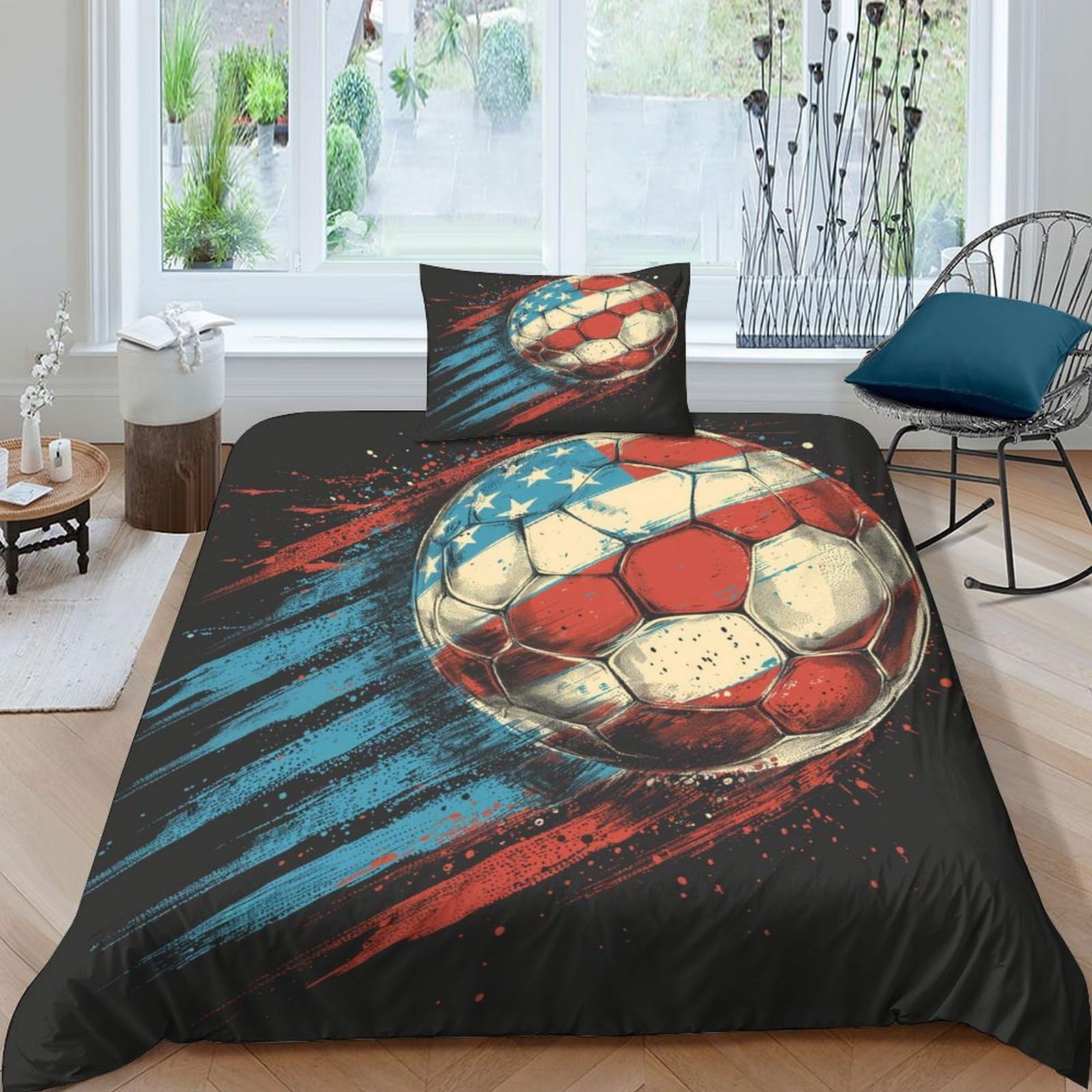 Housse de couette football coloré 135x200 parure de lit 3 pièces