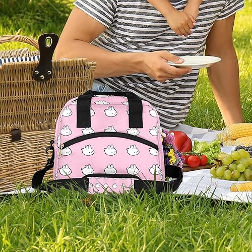 Miniatura 2 de Linda bolsa de almuerzo aislada para mujeres, adolescentes, niñas, conejo Kawaii, rosa, gran nevera, térmica, duradera, a prueba de fugas, con