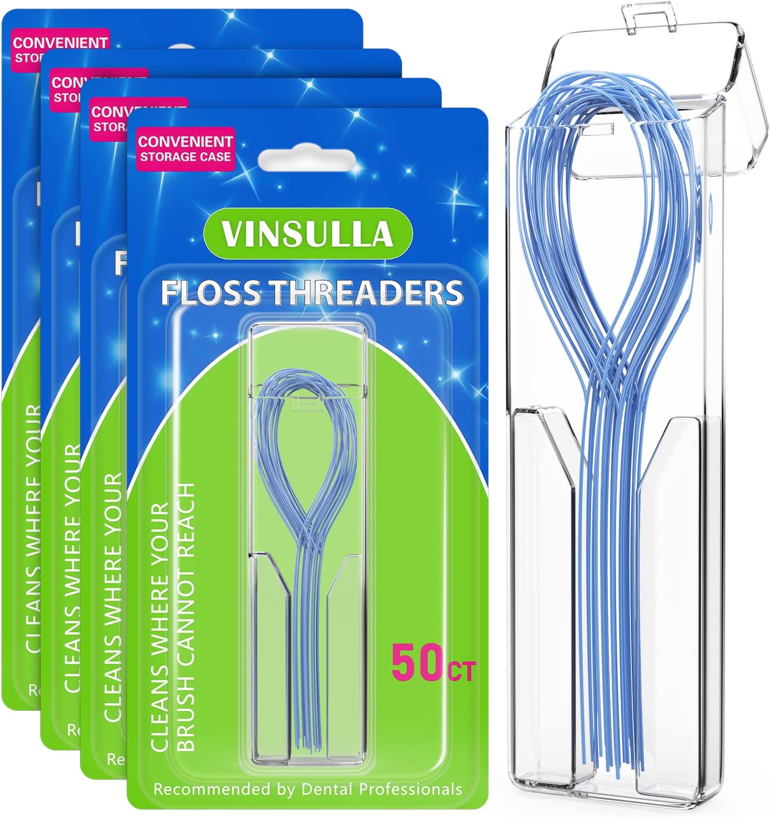 VINSULLA Floss Threaders for Braces, Bridges & Implants 200ct (Pack of 4)